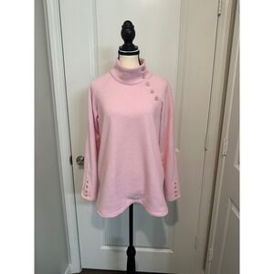 J McLaughlin Marisa Baby Pink Tunic Sweater M Button Funnel Mock Neck Preppy